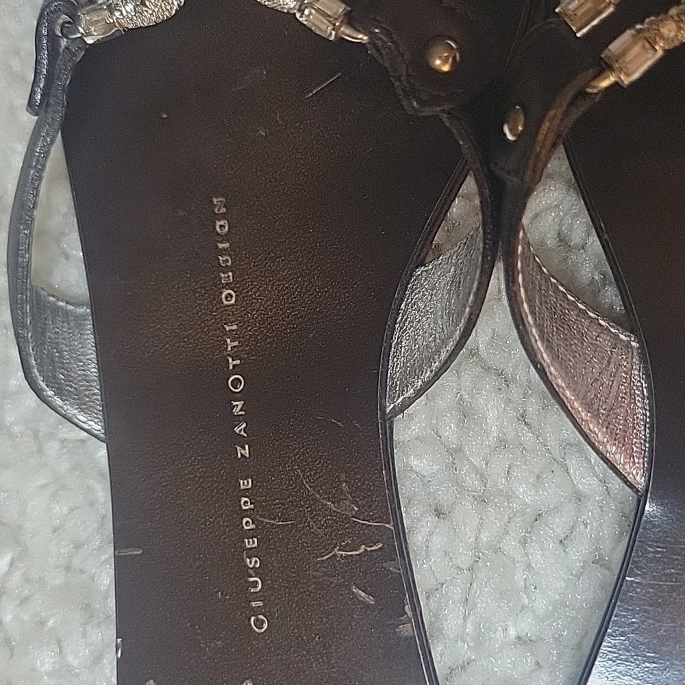 GIUSEPPE ZANOTTI Brown And  Bling Horseshoe And Turquoise Thong Slides Size 37 - Picture 6 of 15